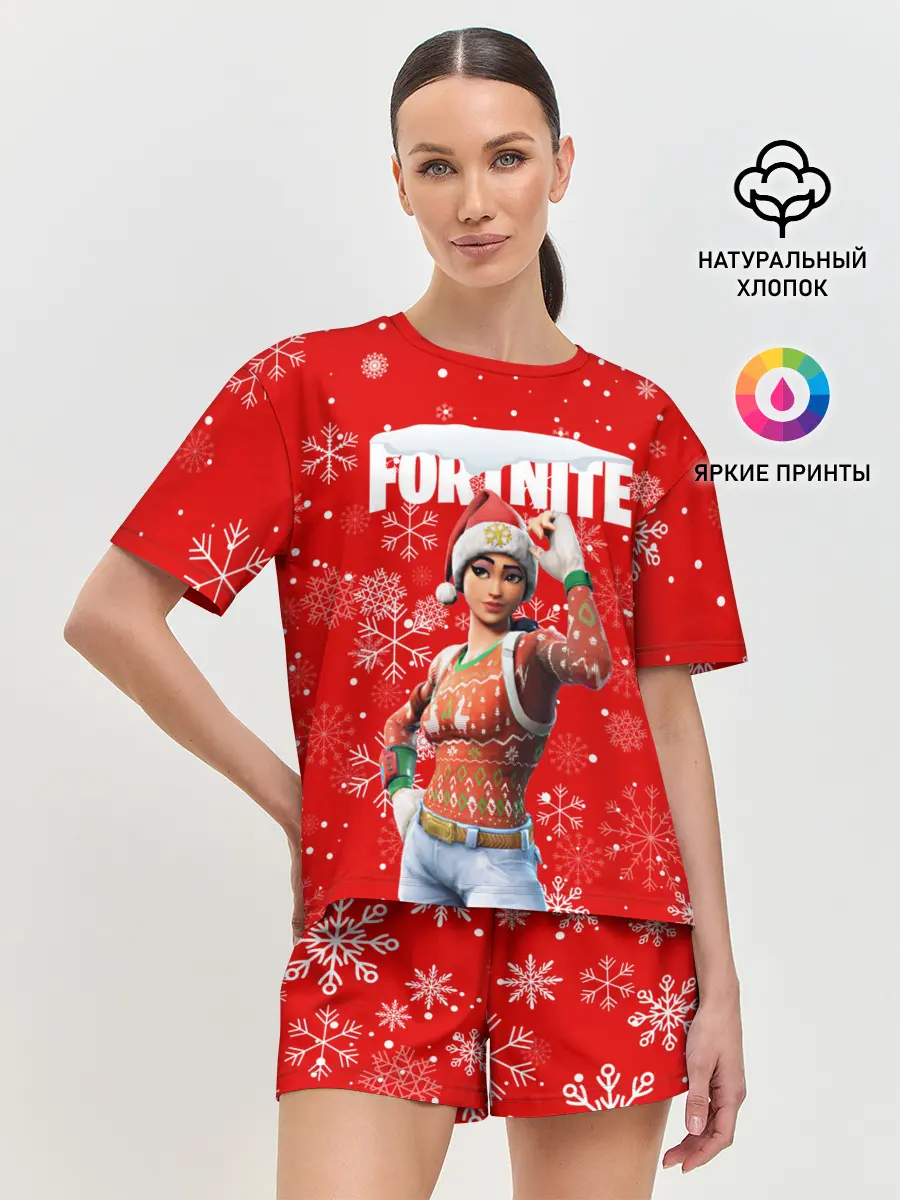 Женская пижама с шортами / FORTNITE НОВОГОДНИЙ.