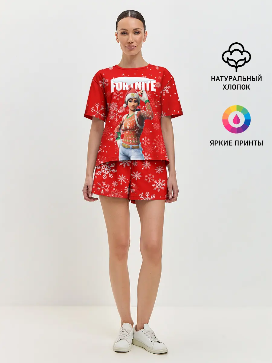 Женская пижама с шортами / FORTNITE НОВОГОДНИЙ.