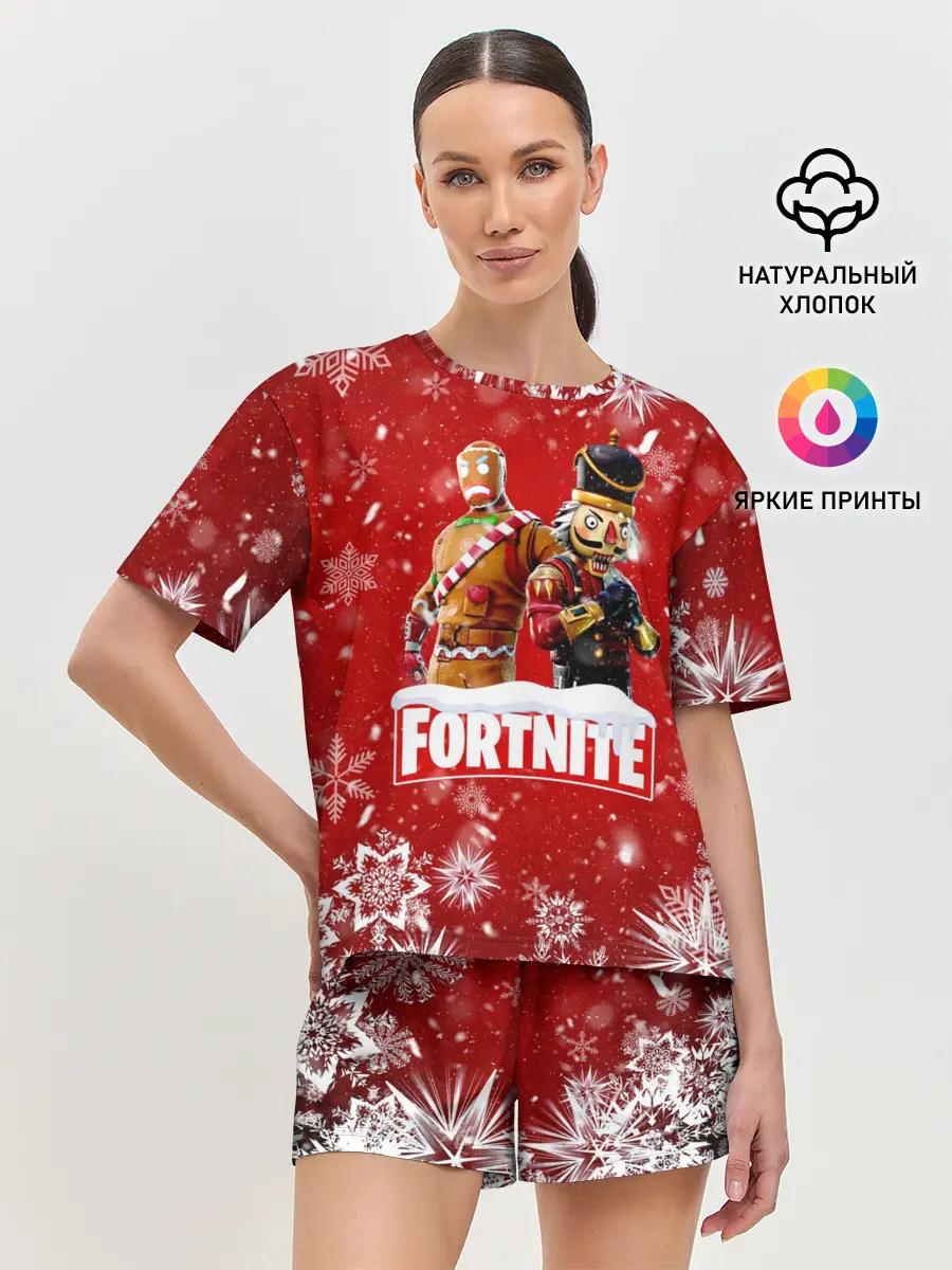 Женская пижама с шортами / Новогодний Fortnite