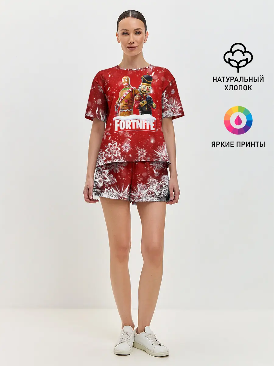 Женская пижама с шортами / Новогодний Fortnite