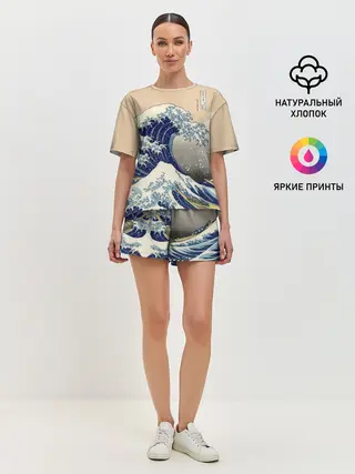 Женская пижама с шортами / Kanagawa Wave Art