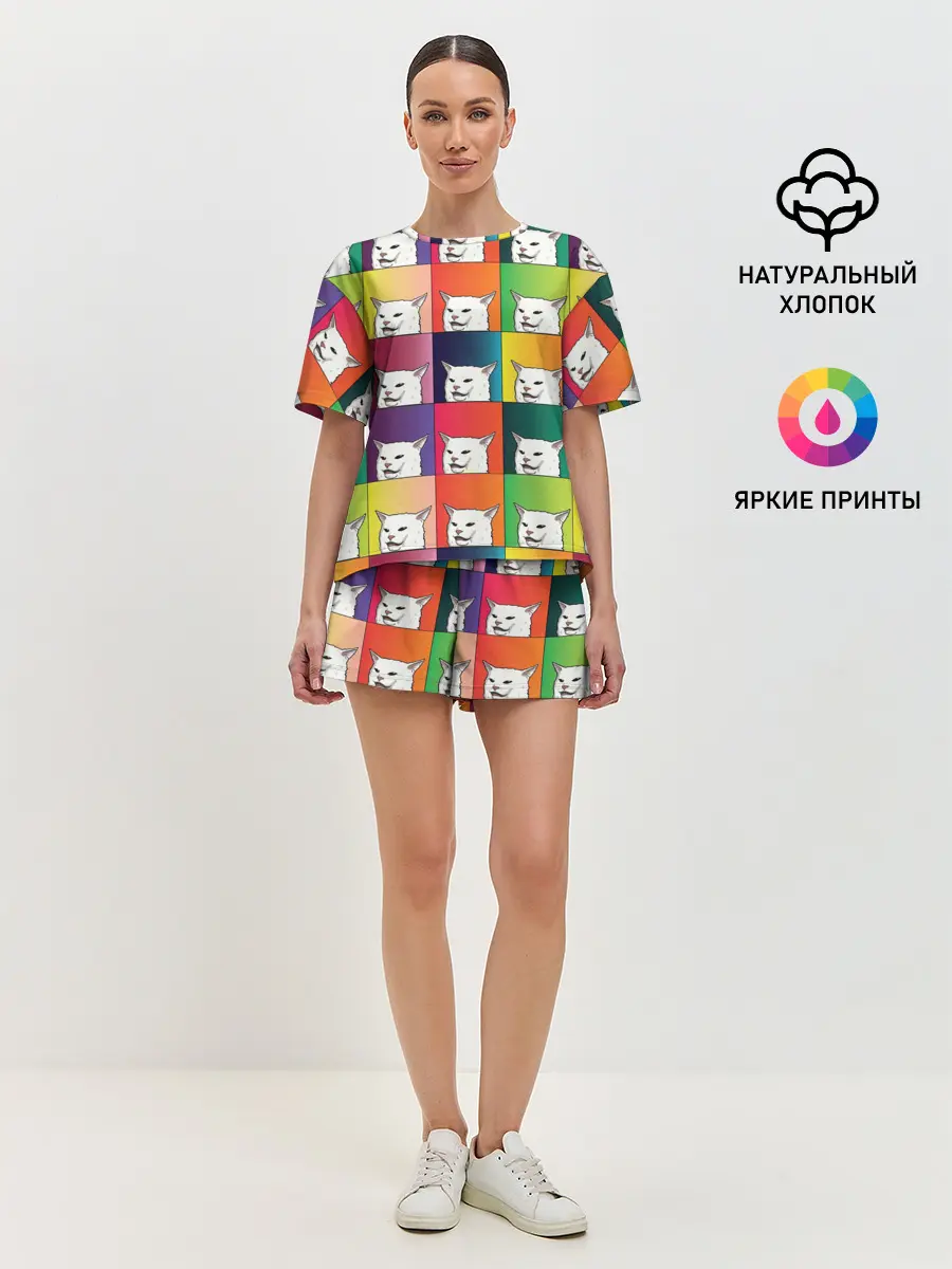 Женская пижама с шортами / Woman Yelling at Cat