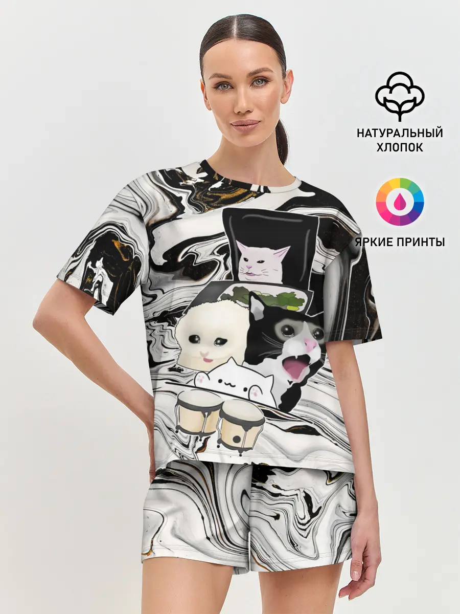 Женская пижама с шортами / woman yelling at cat