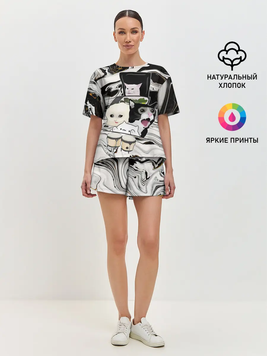 Женская пижама с шортами / woman yelling at cat