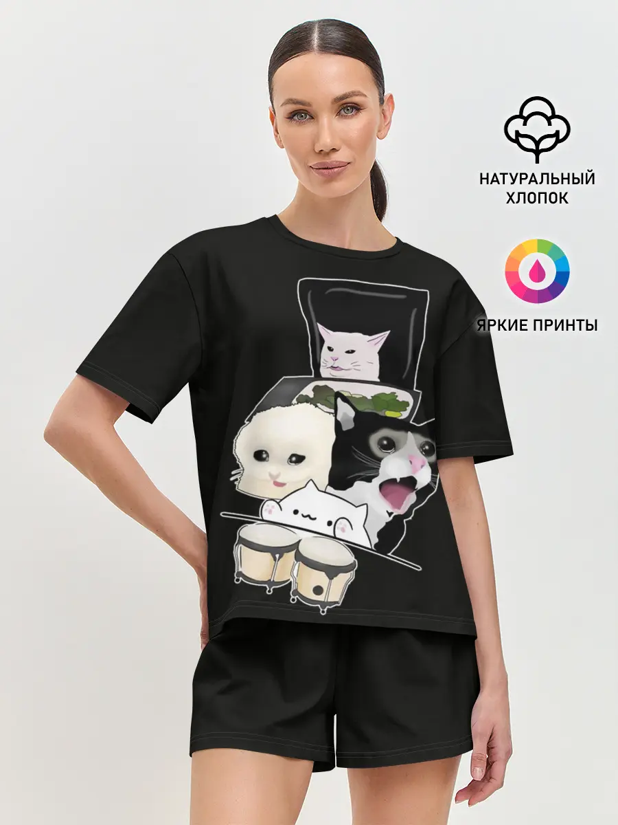 Женская пижама с шортами / woman yelling at cat