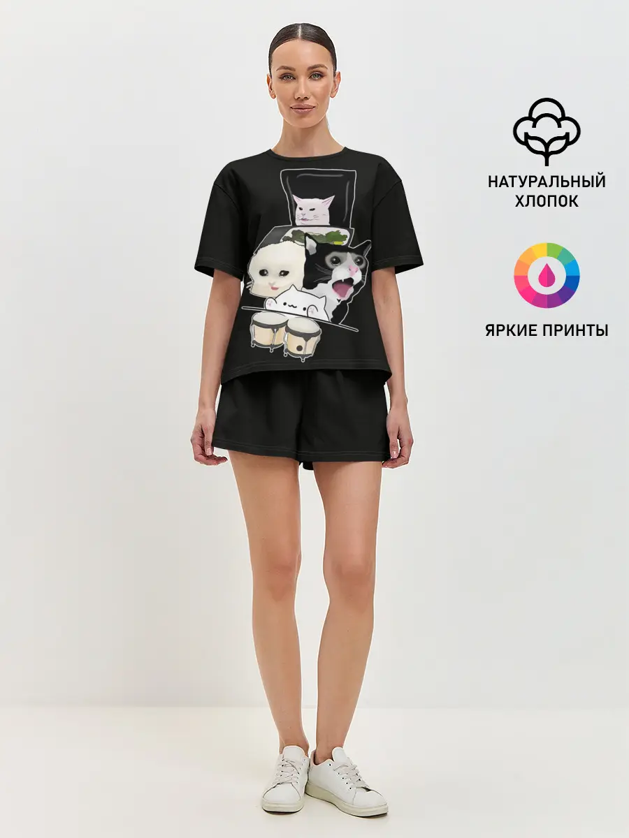 Женская пижама с шортами / woman yelling at cat