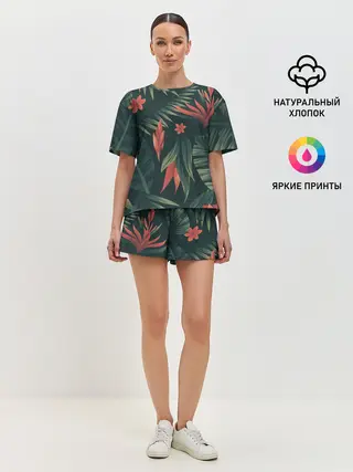 Женская пижама с шортами / Тропический комуфляж