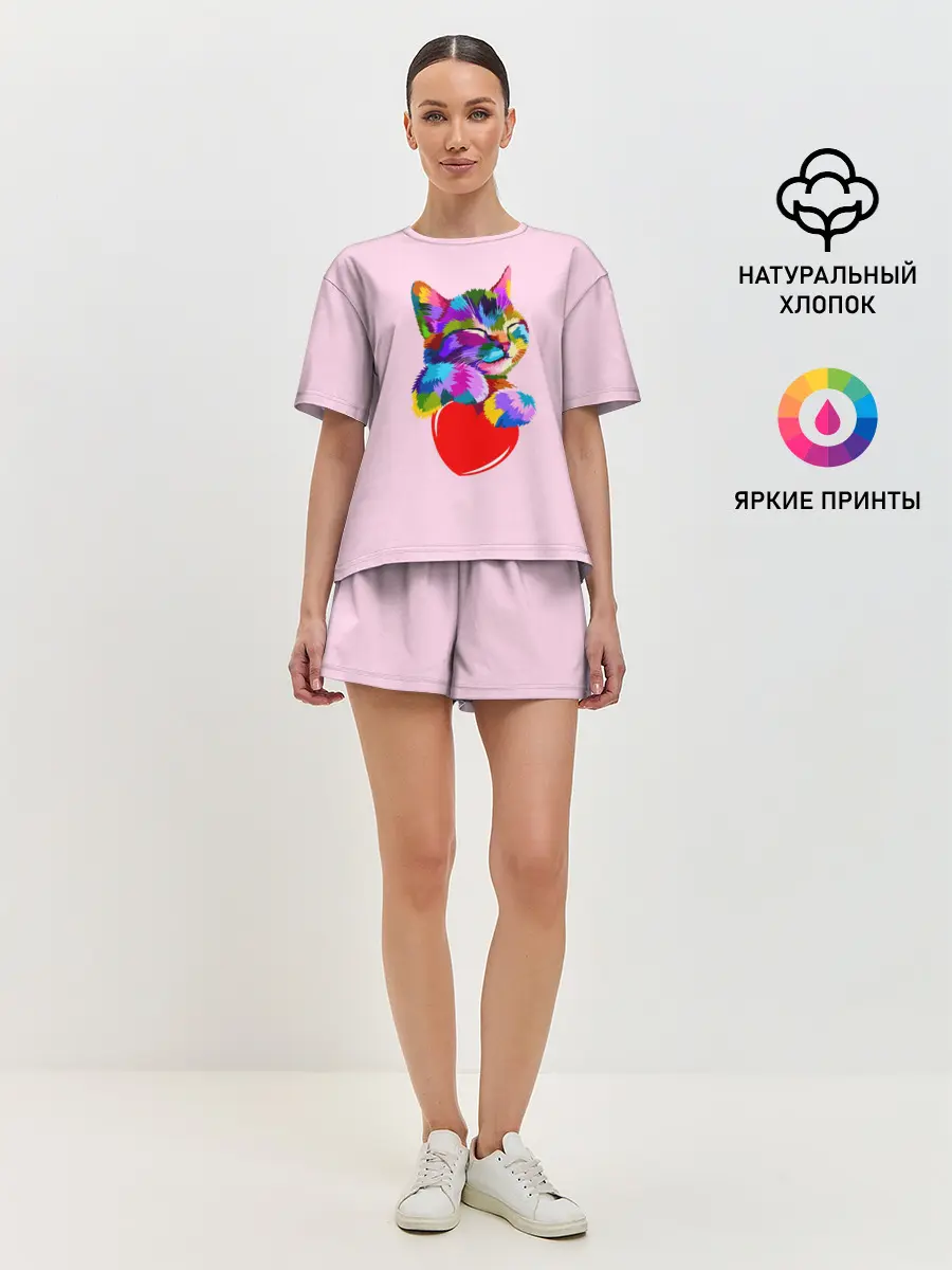 Женская пижама с шортами / Кот