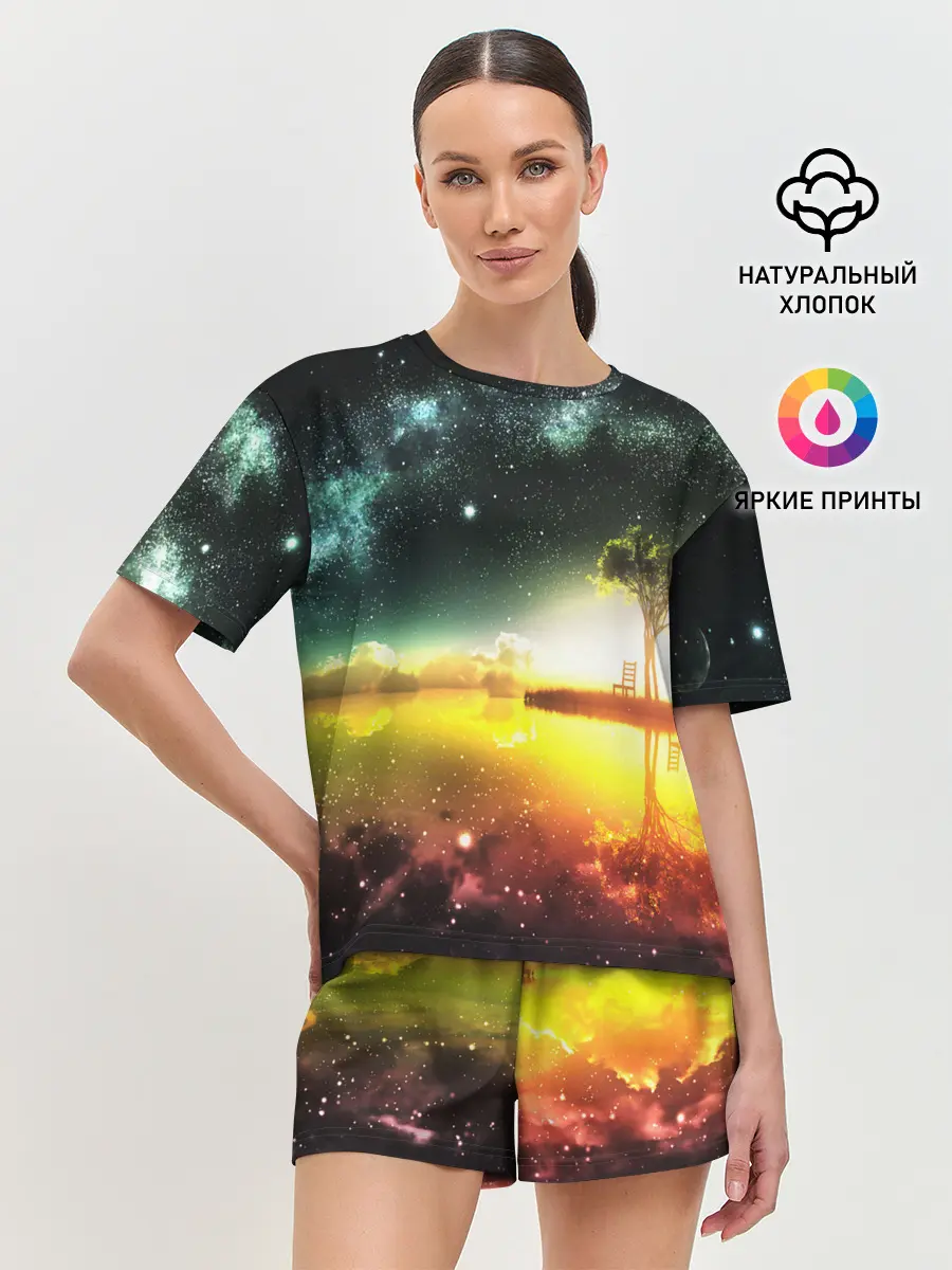 Женская пижама с шортами / Закат со звездами