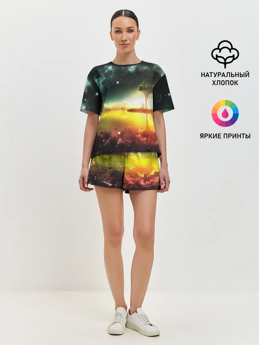 Женская пижама с шортами / Закат со звездами