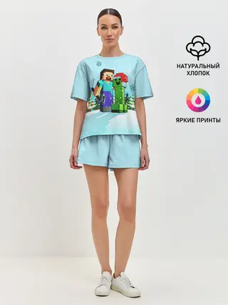 Женская пижама с шортами / MINECRAFT НОВОГОДНИЙ