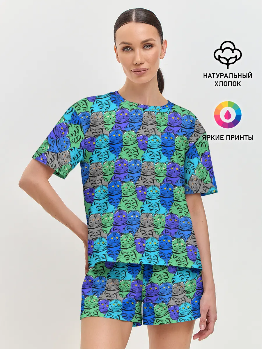 Женская пижама с шортами / Толстый кот