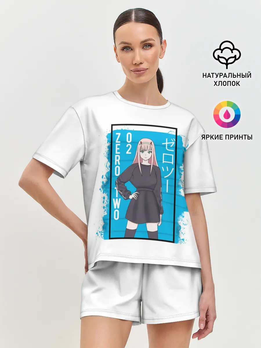 Женская пижама с шортами / Zero Two blue back