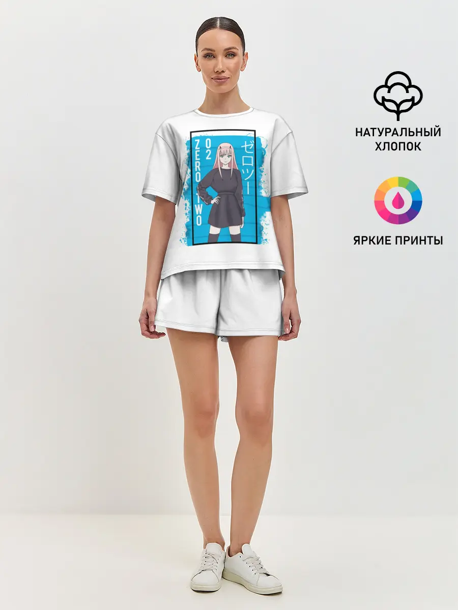 Женская пижама с шортами / Zero Two blue back