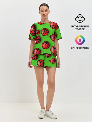 Женская пижама с шортами / Божьи коровки