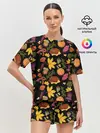Женская пижама с шортами / Уют, ежи, листья и банка варенья