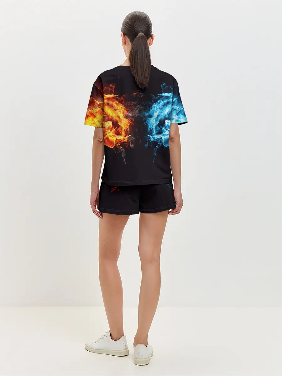 Женская пижама с шортами / Абстракция,Инь-Ян,Огонь,Вода