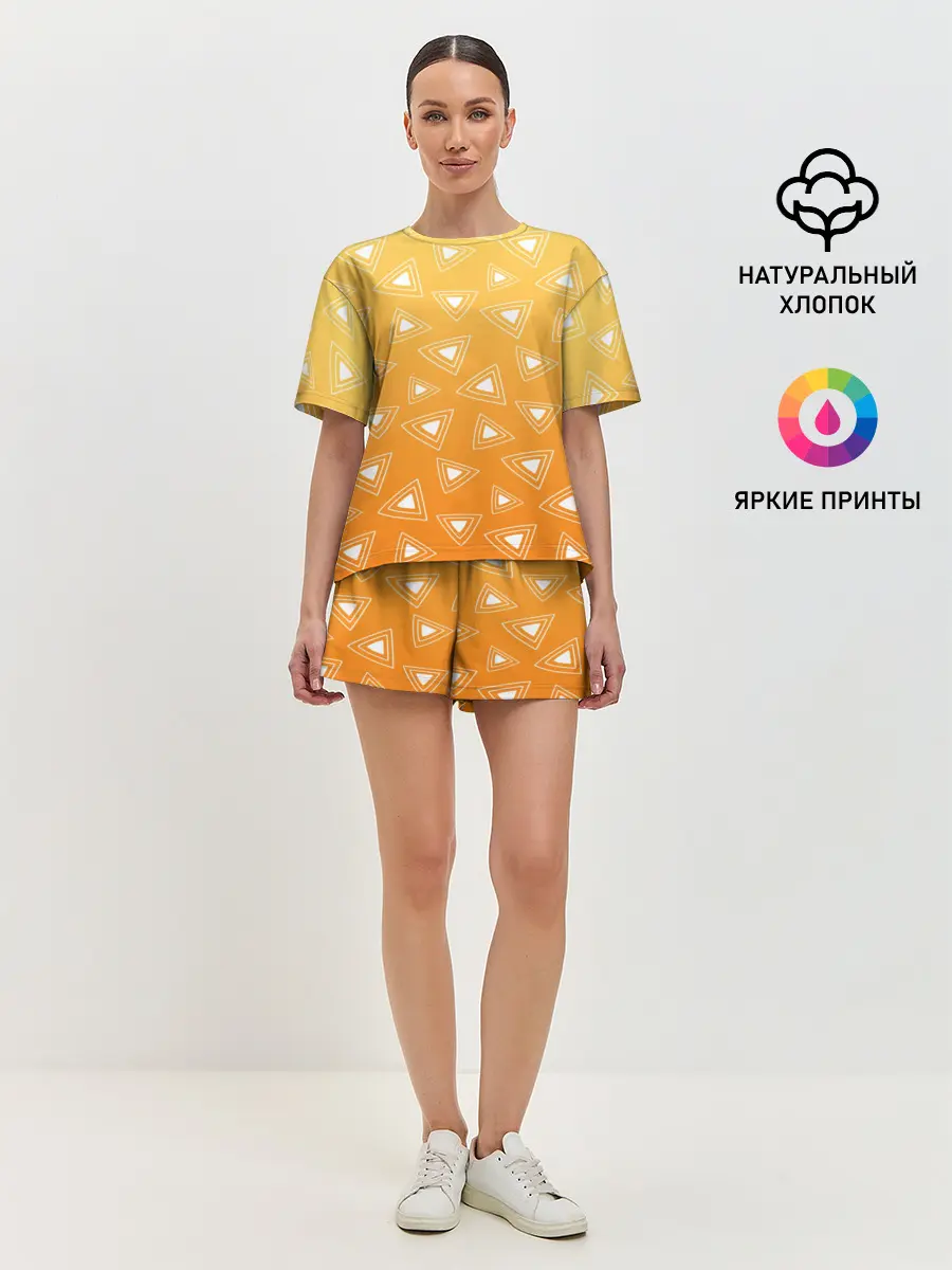 Женская пижама с шортами / Kimetsu no yaiba оранжевый паттерн