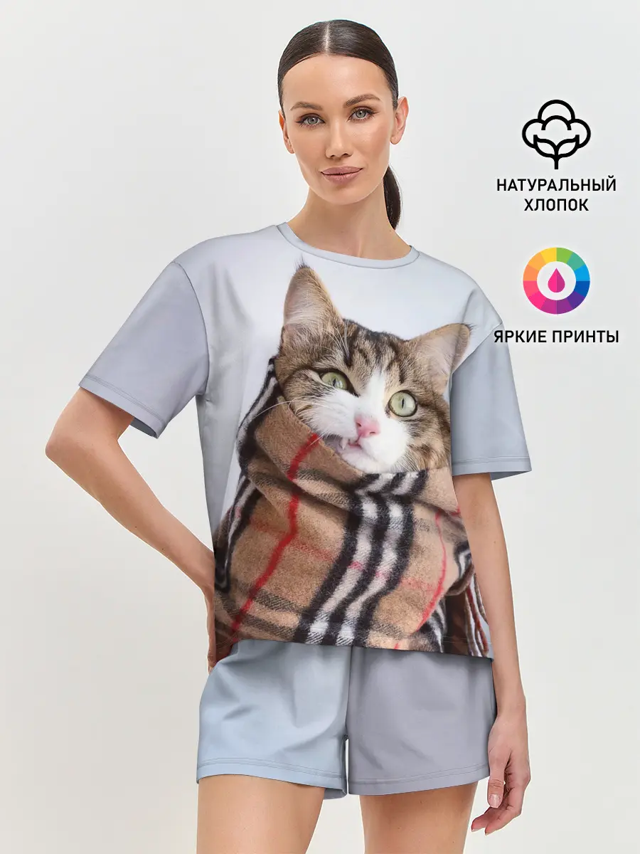 Женская пижама с шортами / Кот в шарфе