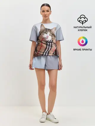 Женская пижама с шортами / Кот в шарфе