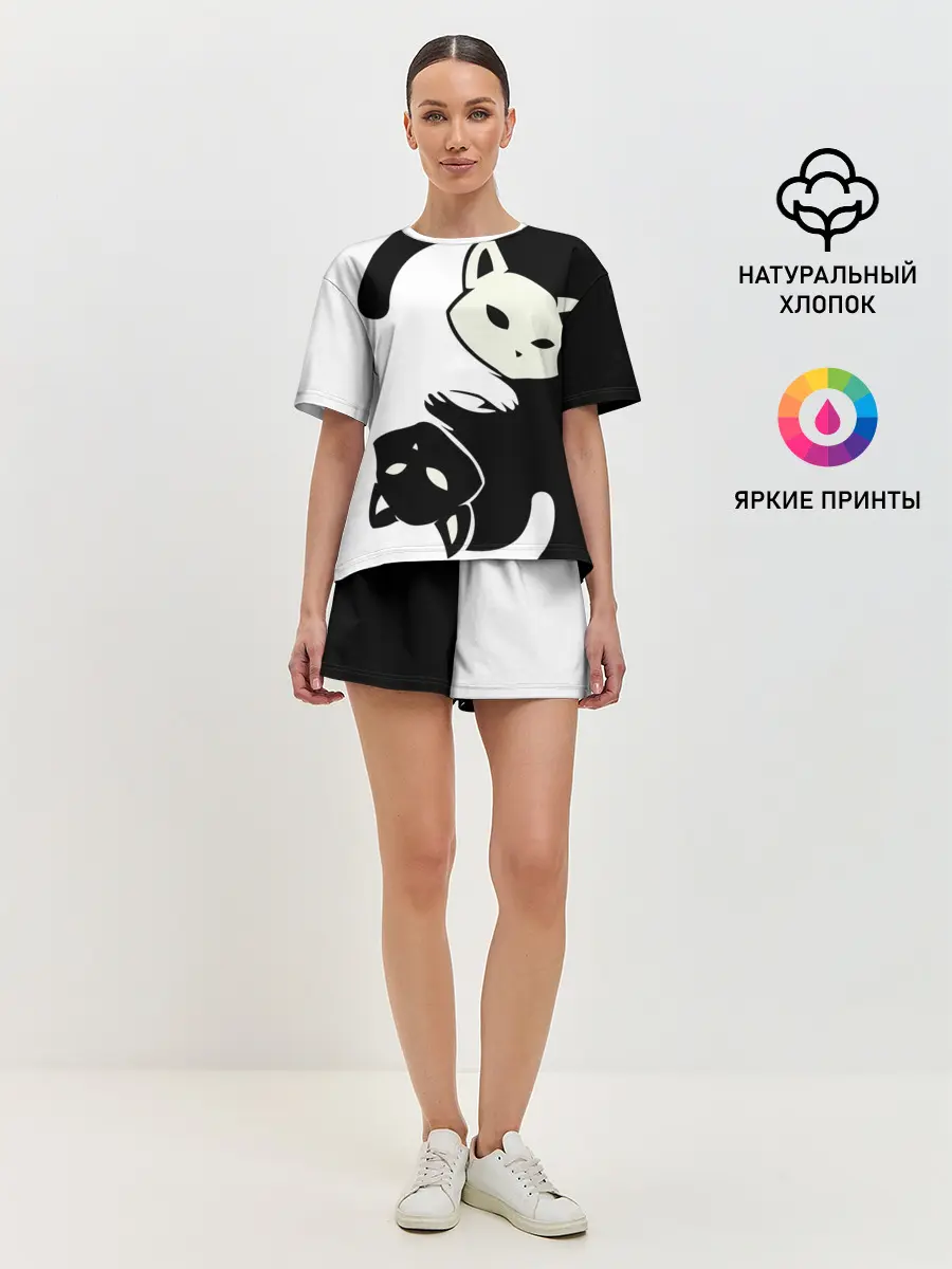 Женская пижама с шортами / Инь и Янь котики