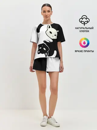 Женская пижама с шортами / Инь и Янь котики