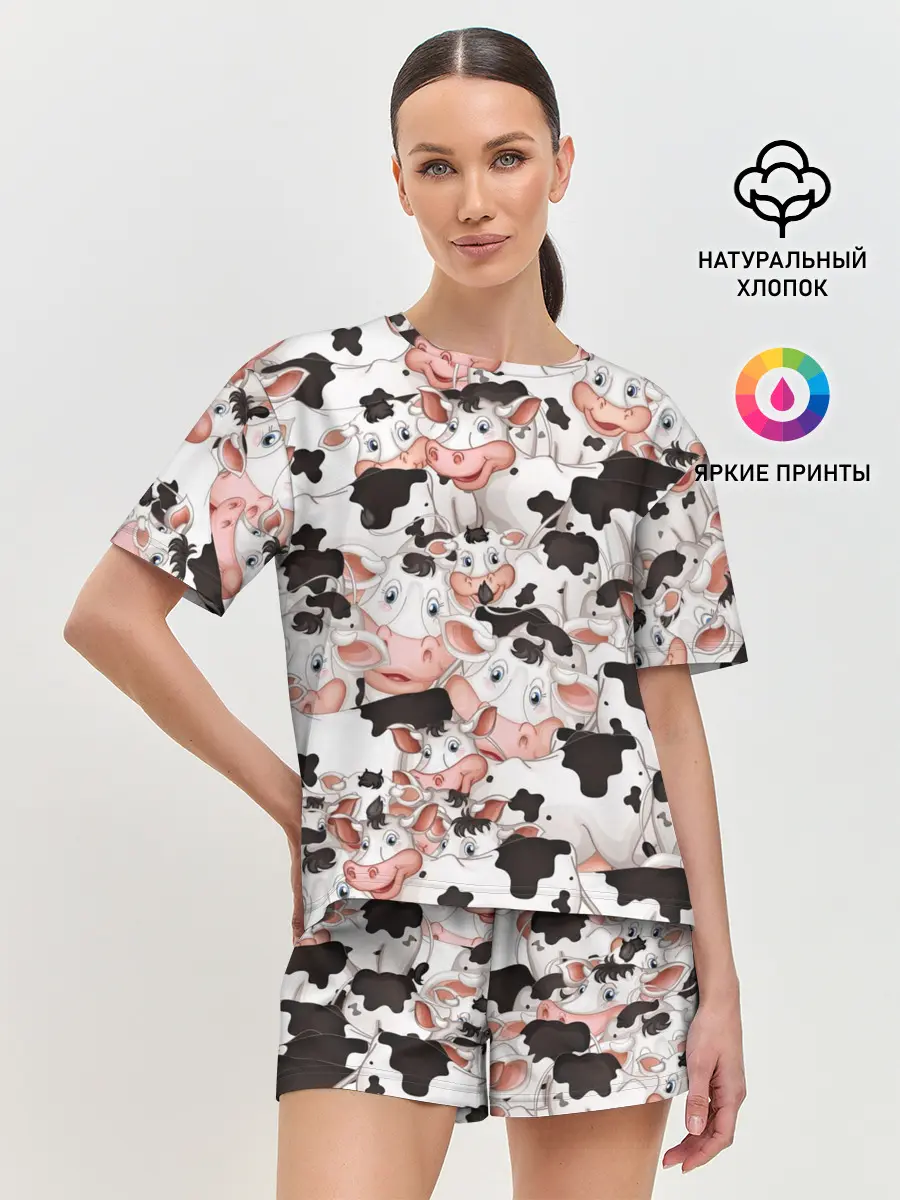 Женская пижама с шортами / Коровы