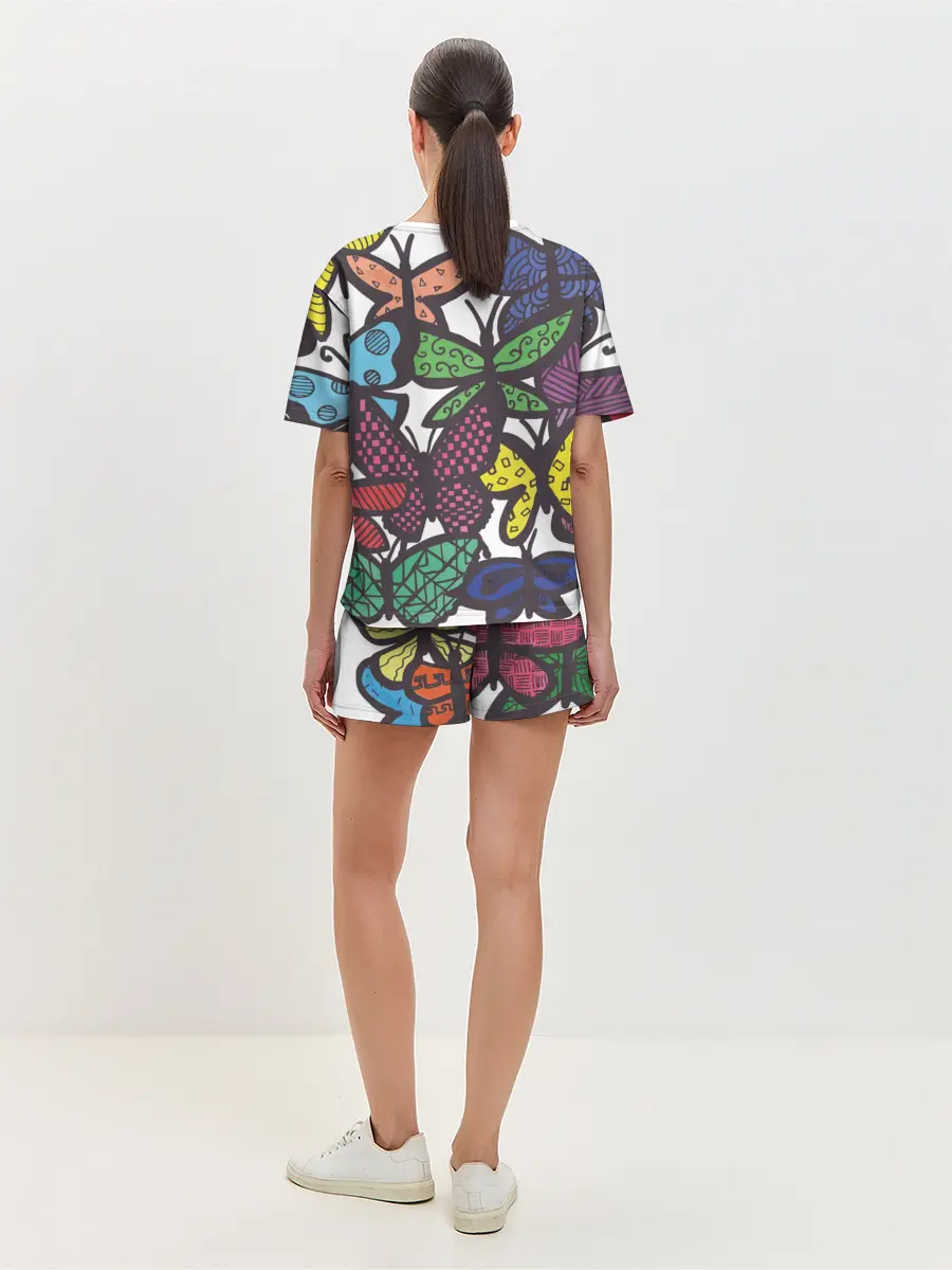 Женская пижама с шортами / Дудл бабочки