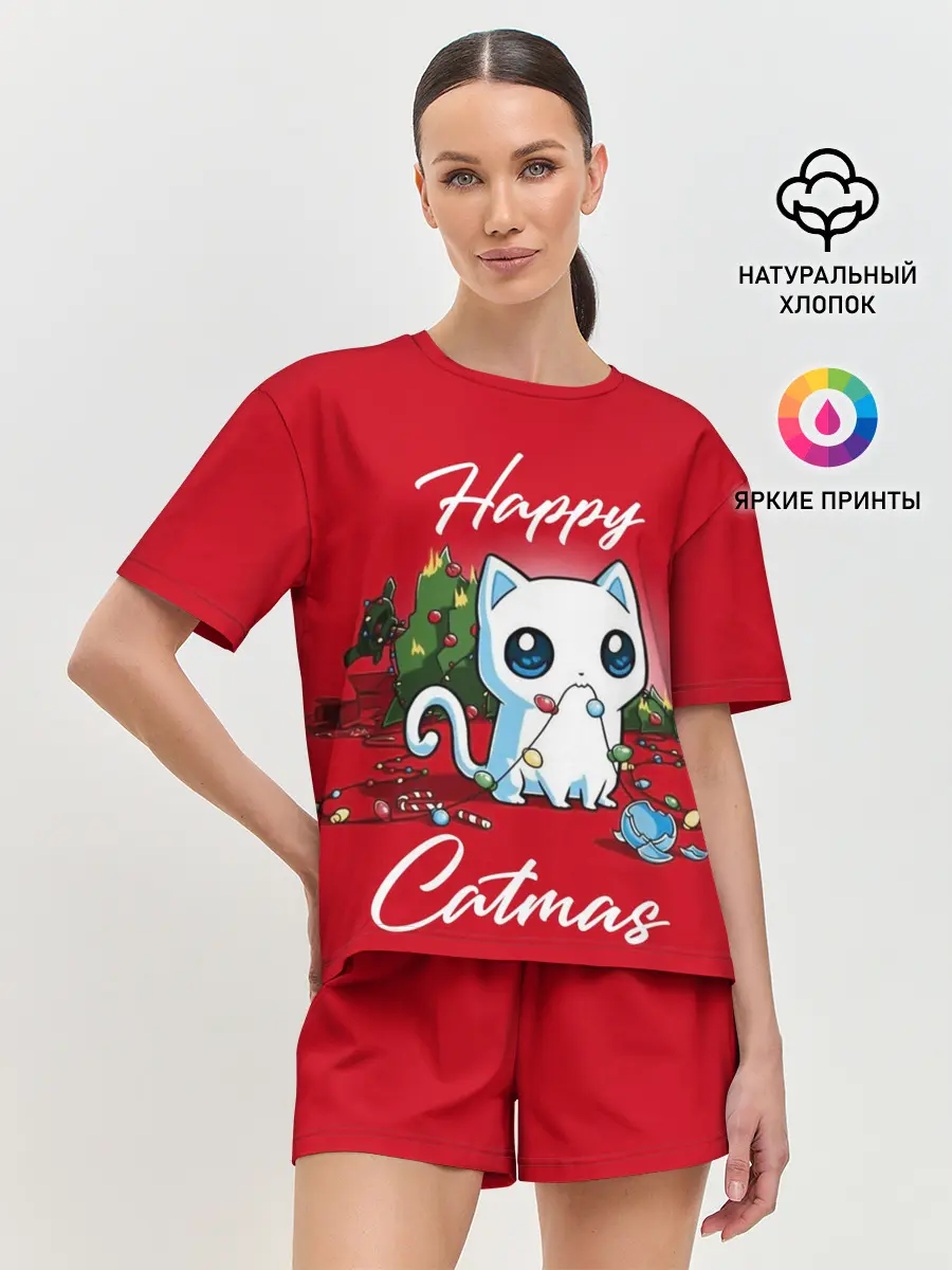Женская пижама с шортами / Happy Catmas