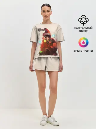 Женская пижама с шортами / Новогодний кот