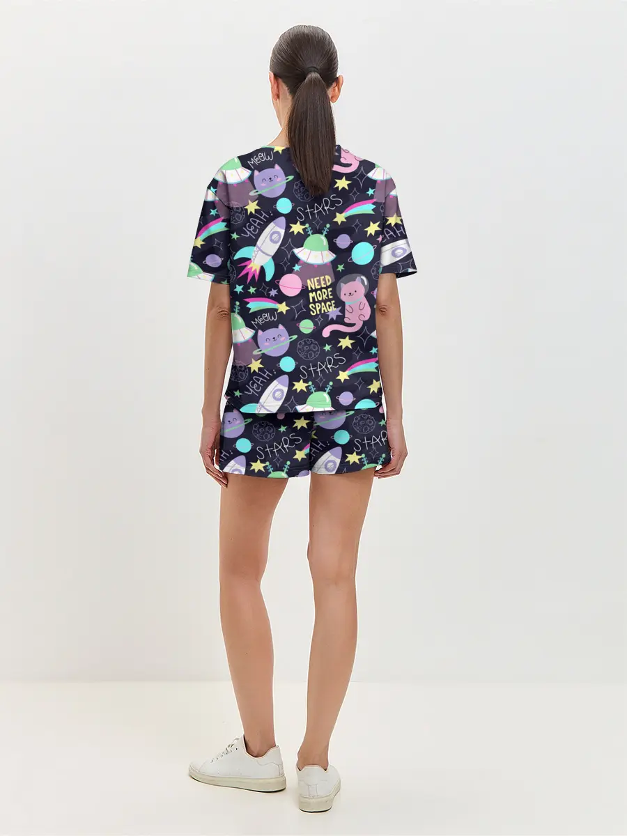 Женская пижама с шортами / Коты-космонавты