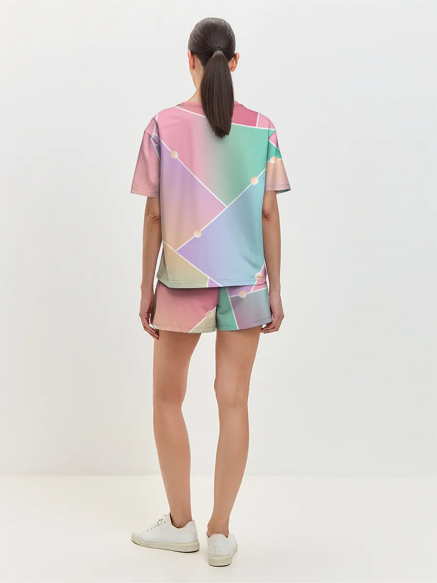 Женская пижама с шортами / Нежные цвета геометрии
