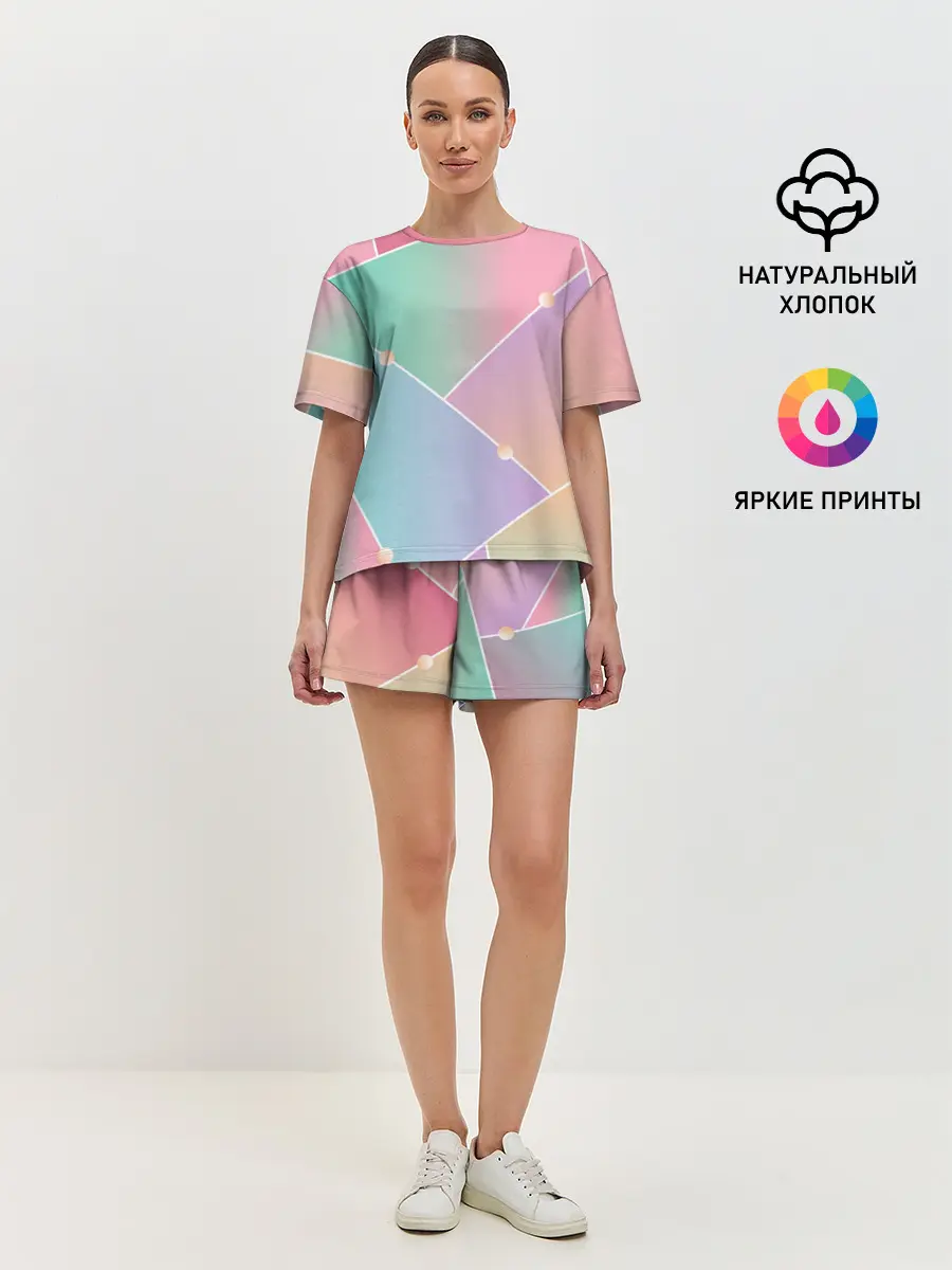 Женская пижама с шортами / Нежные цвета геометрии