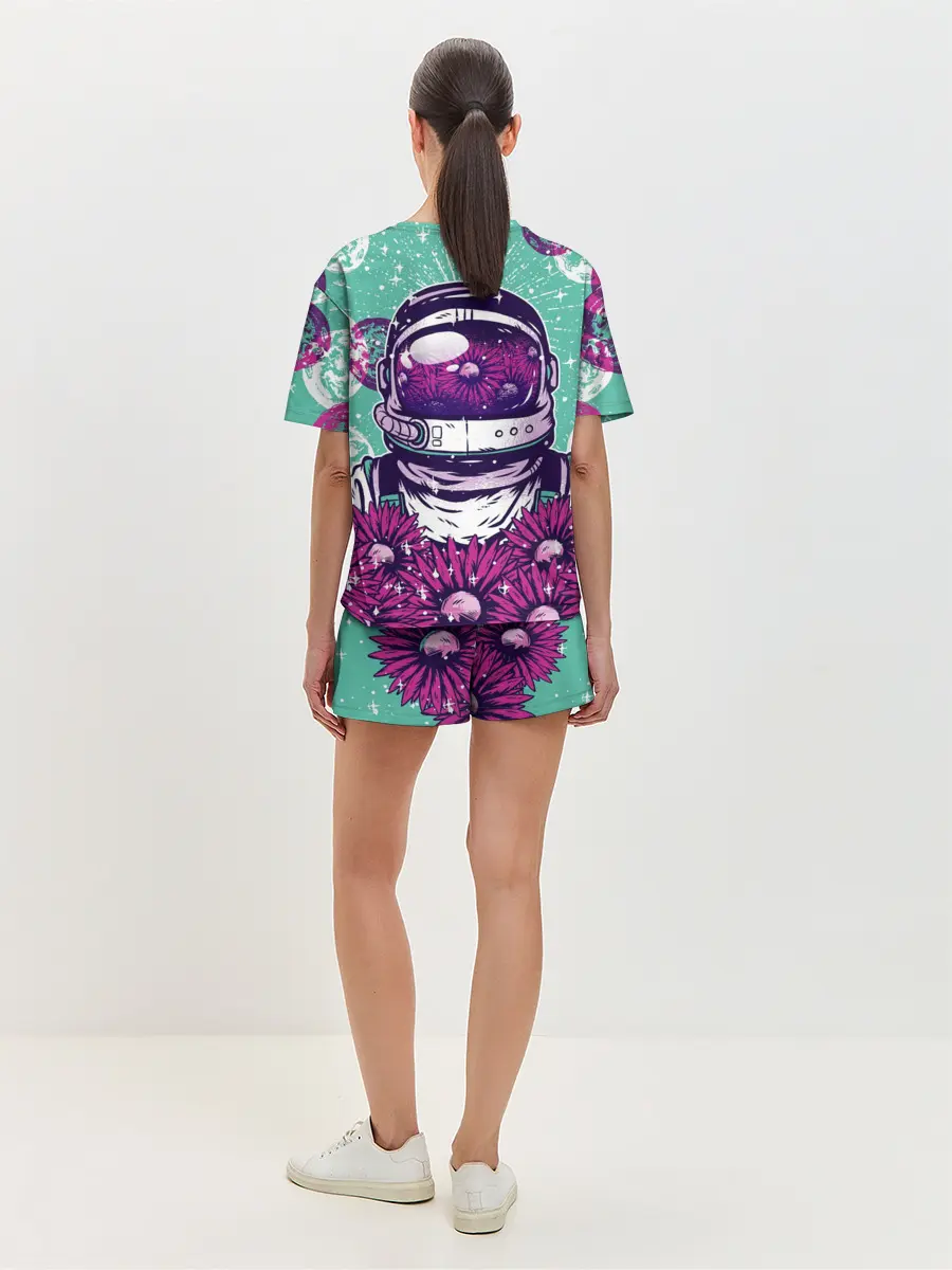 Женская пижама с шортами / Цветочный Астронавт