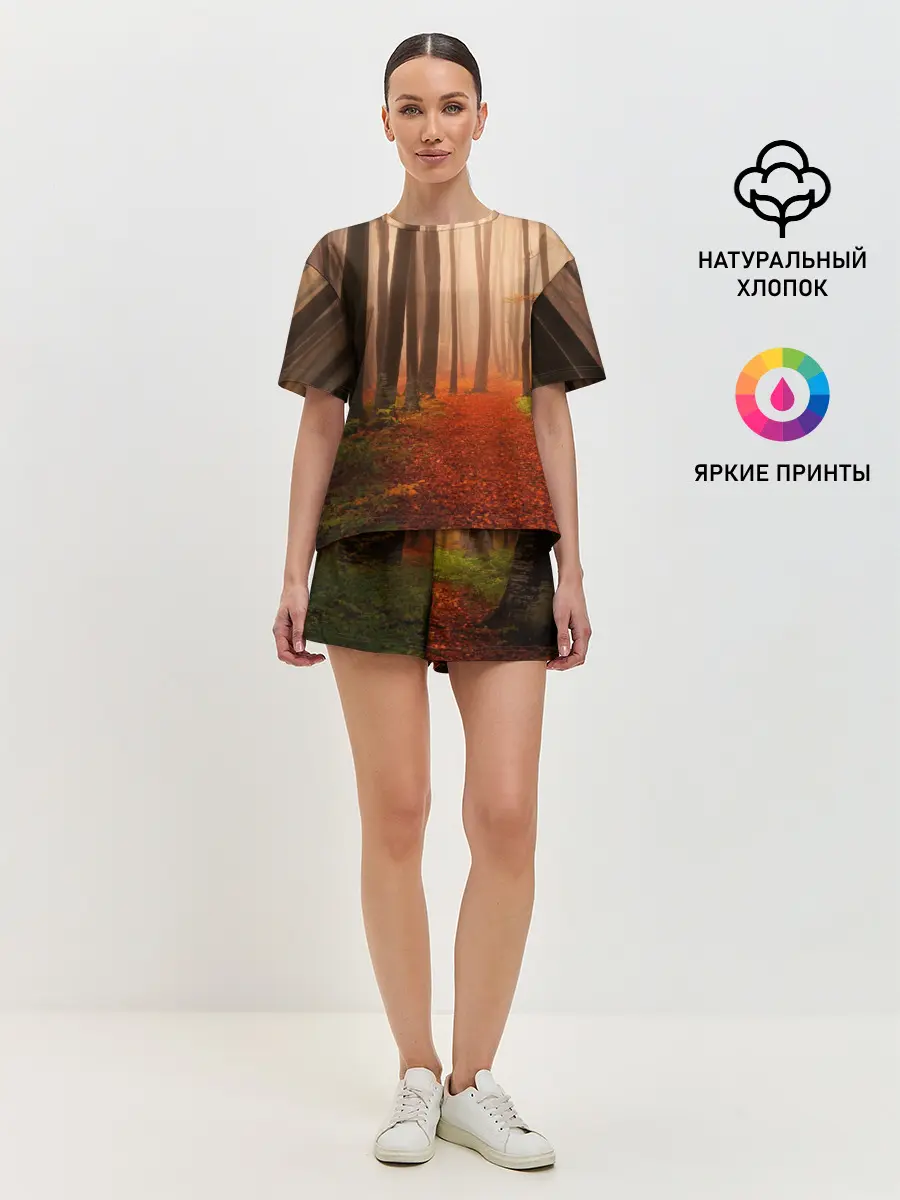 Женская пижама с шортами / Осенний лес