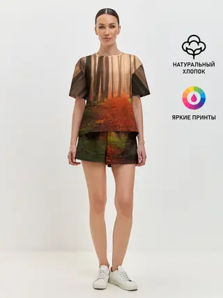 Женская пижама с шортами / Осенний лес