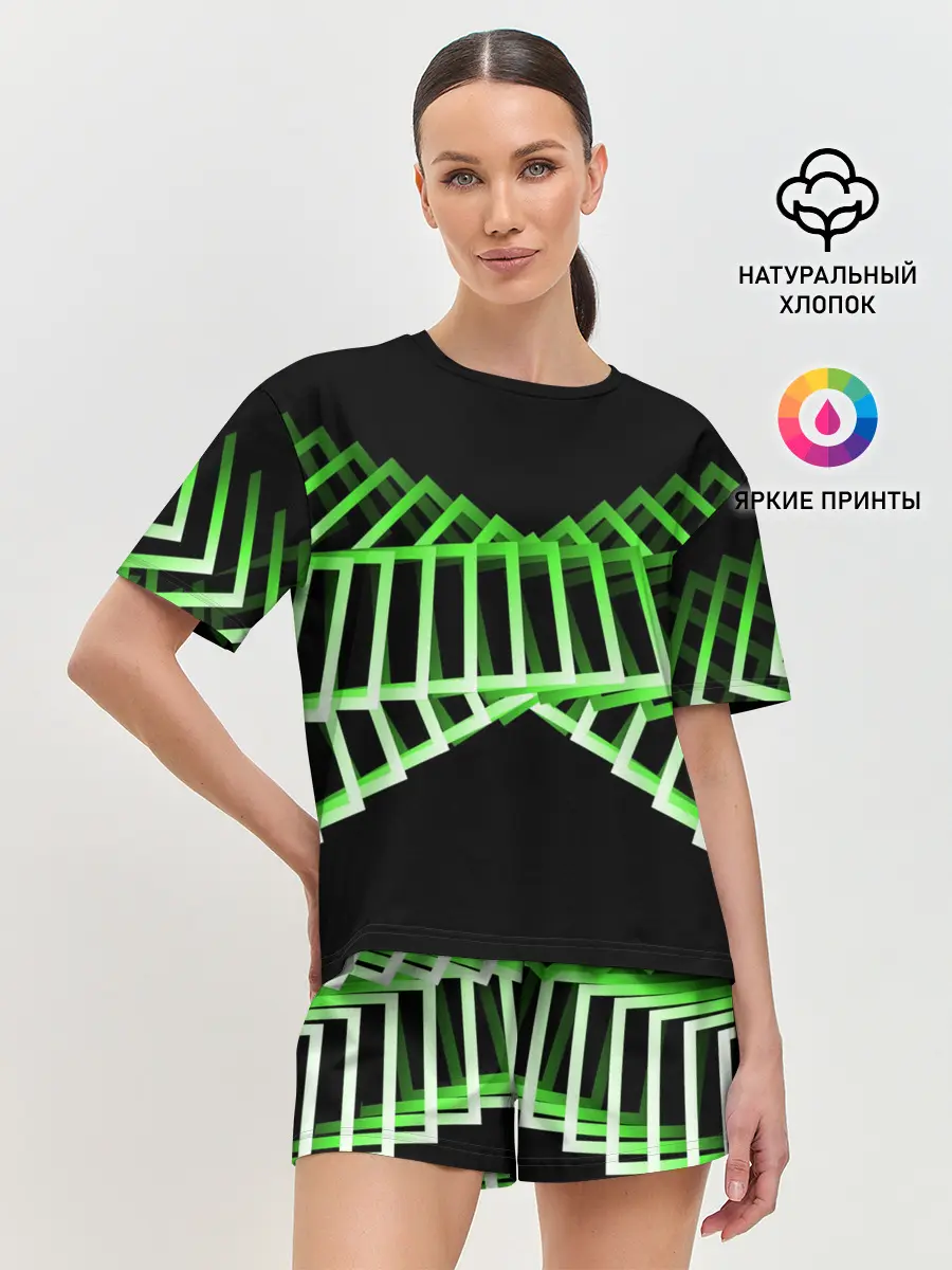 Женская пижама с шортами / Неоновые квадраты
