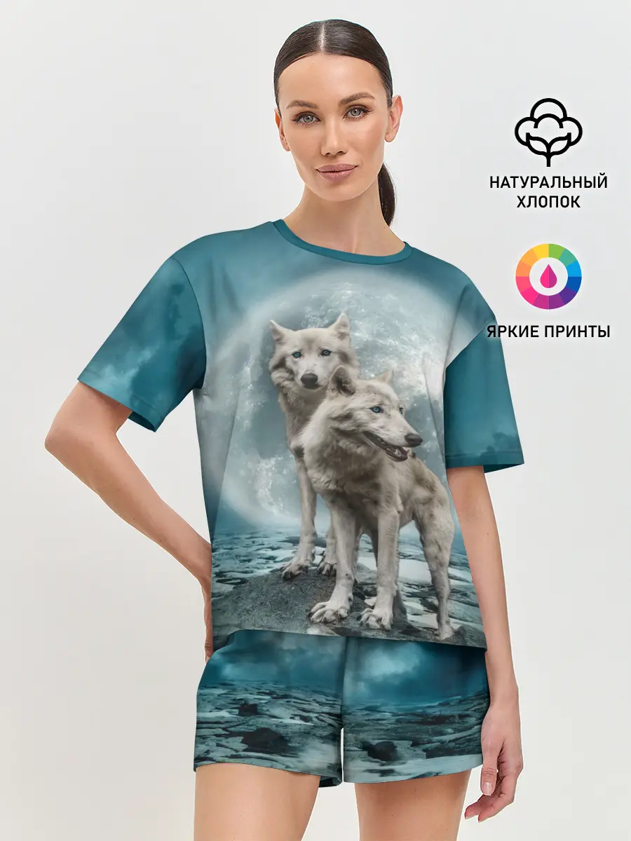 Женская пижама с шортами / Волки альбиносы