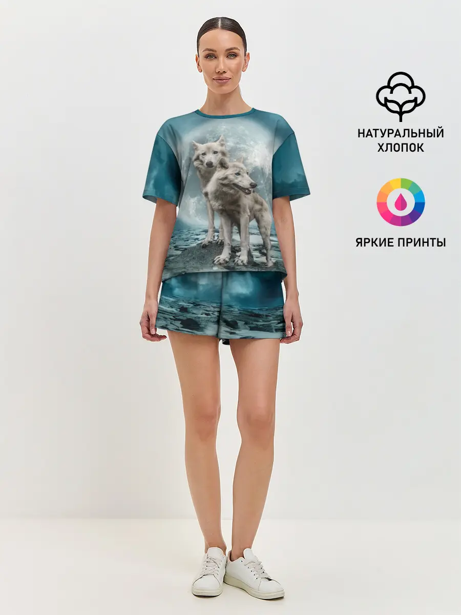 Женская пижама с шортами / Волки альбиносы