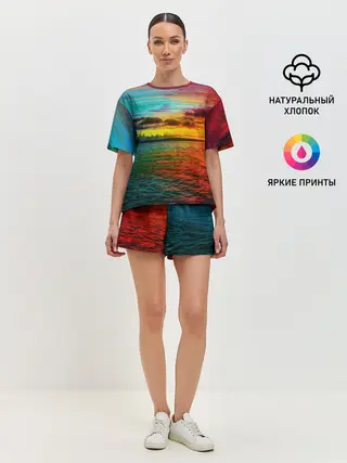 Женская пижама с шортами / Glitch Sunset