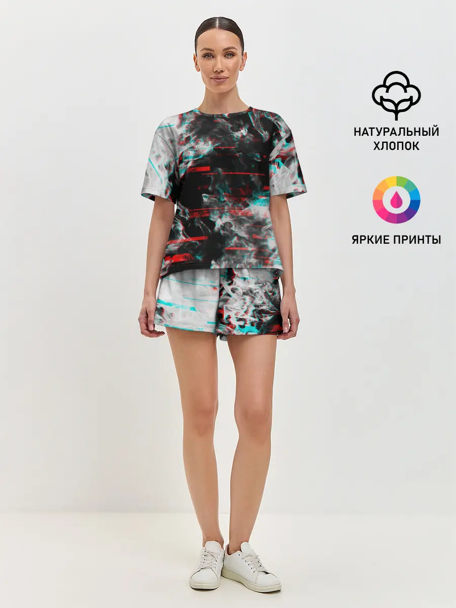 Женская пижама с шортами / White flame glitch