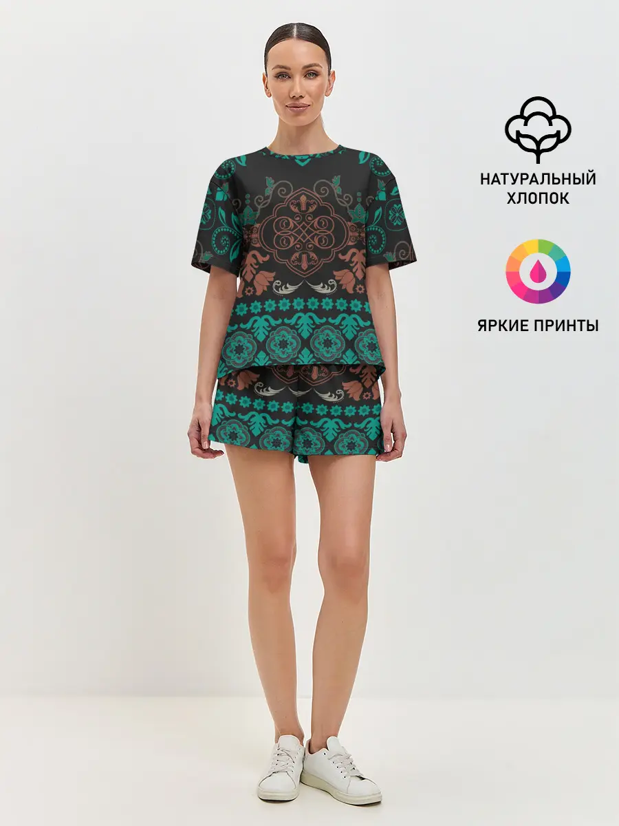 Женская пижама с шортами / Ретро Орнамент