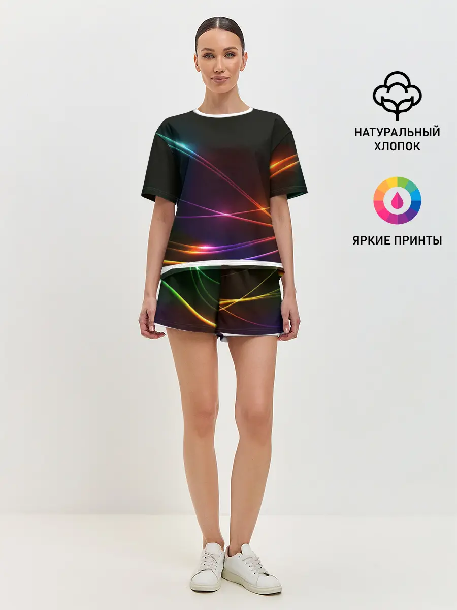 Женская пижама с шортами / Неоновые Линии