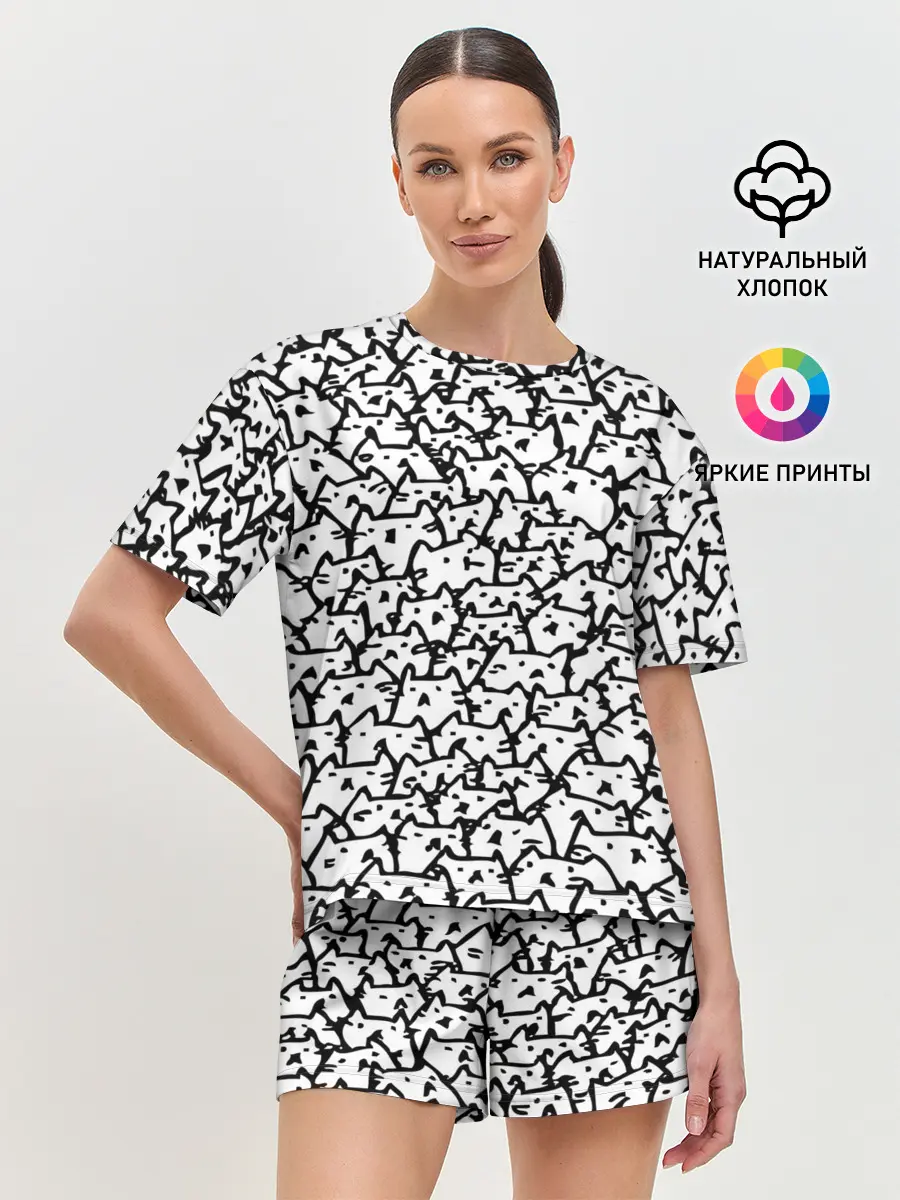 Женская пижама с шортами / Котики
