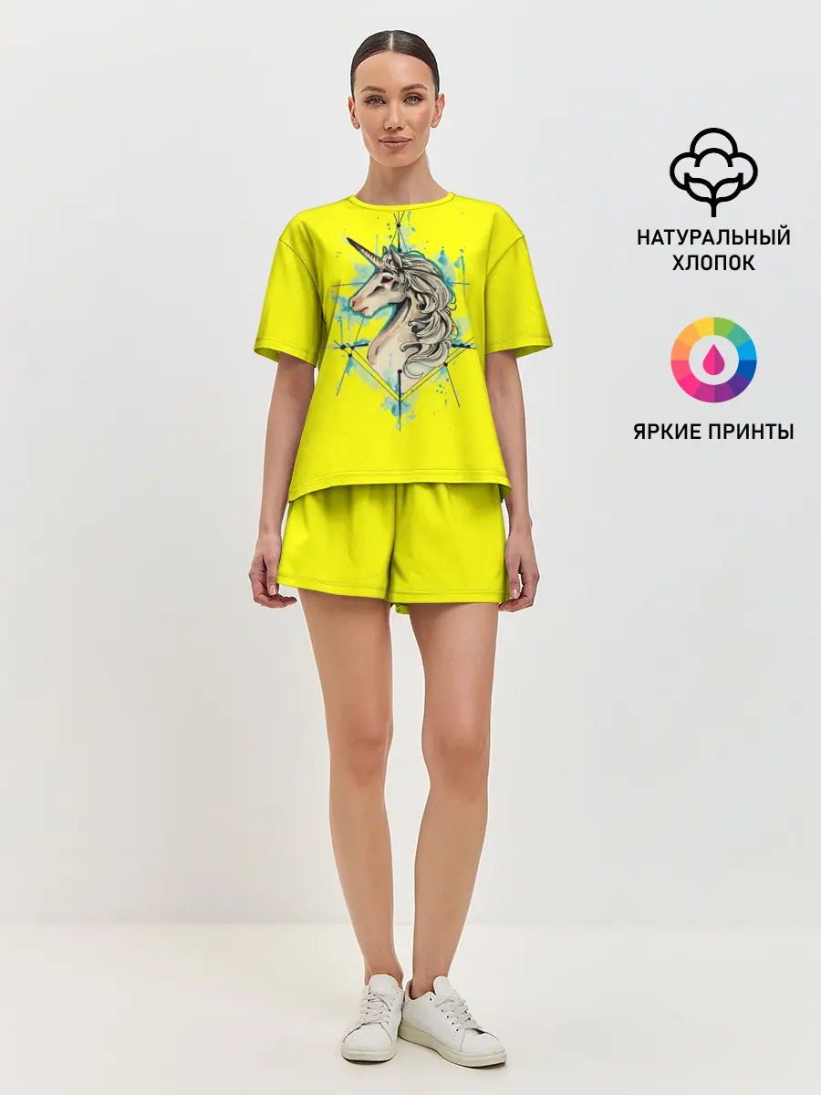 Женская пижама с шортами / Единорог Yellow Unicorn