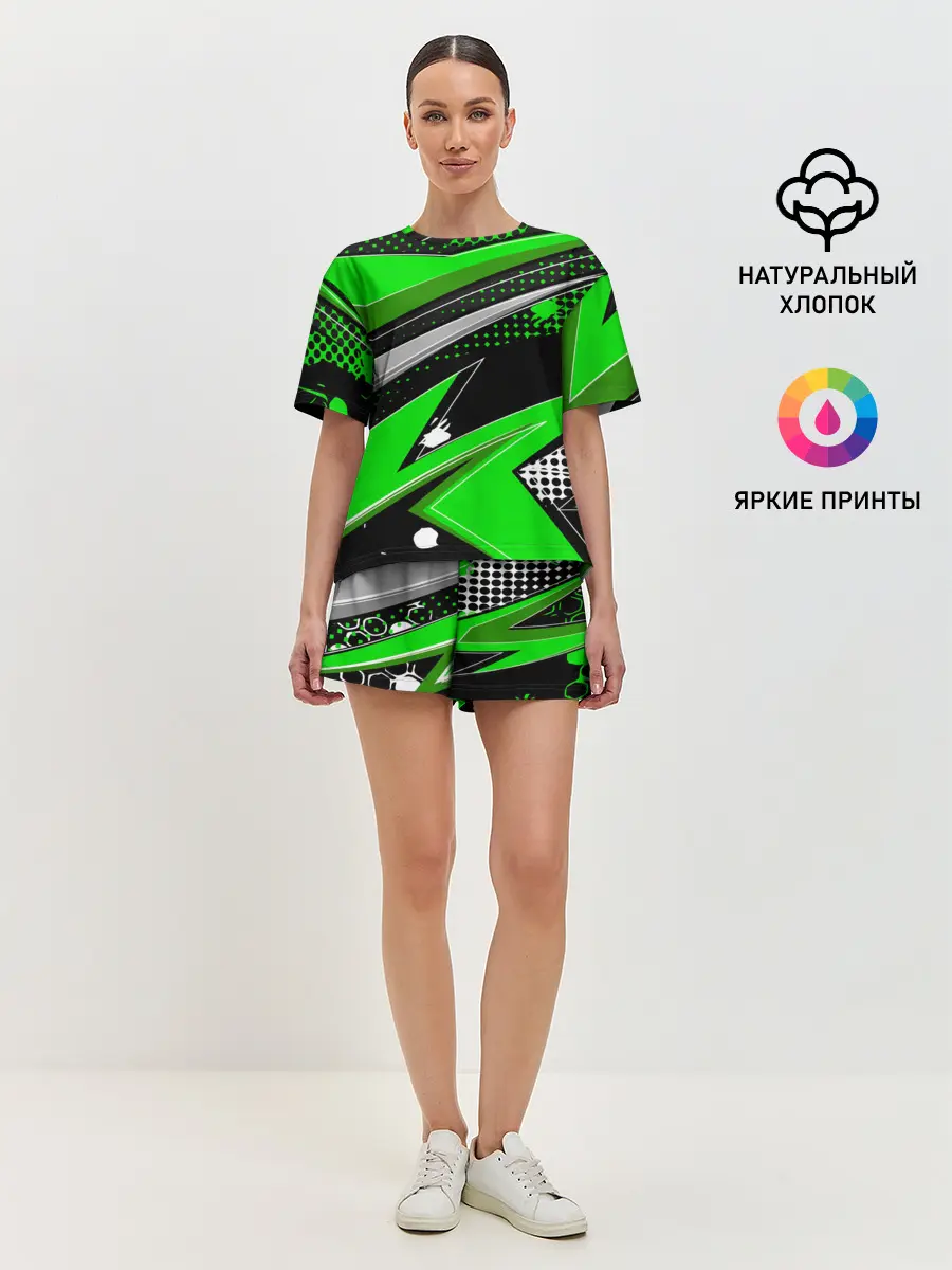 Женская пижама с шортами / Зеленая краска