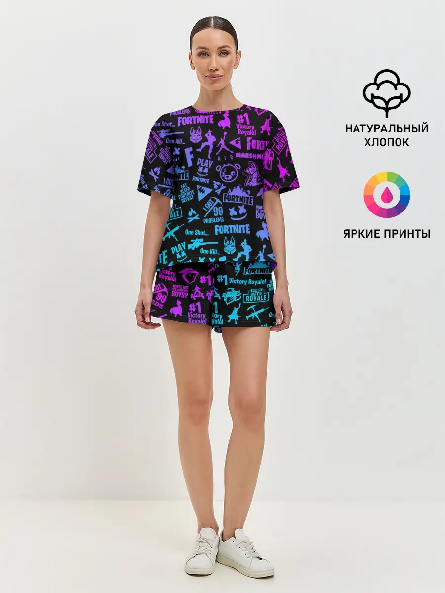 Женская пижама с шортами / FORTNITE NEON | ФОРТНАЙТ НЕОН