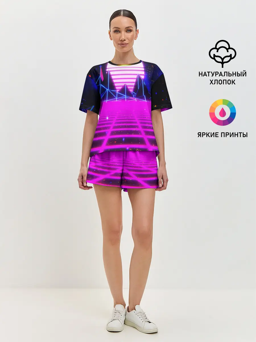 Женская пижама с шортами / Ретро Стиль неон