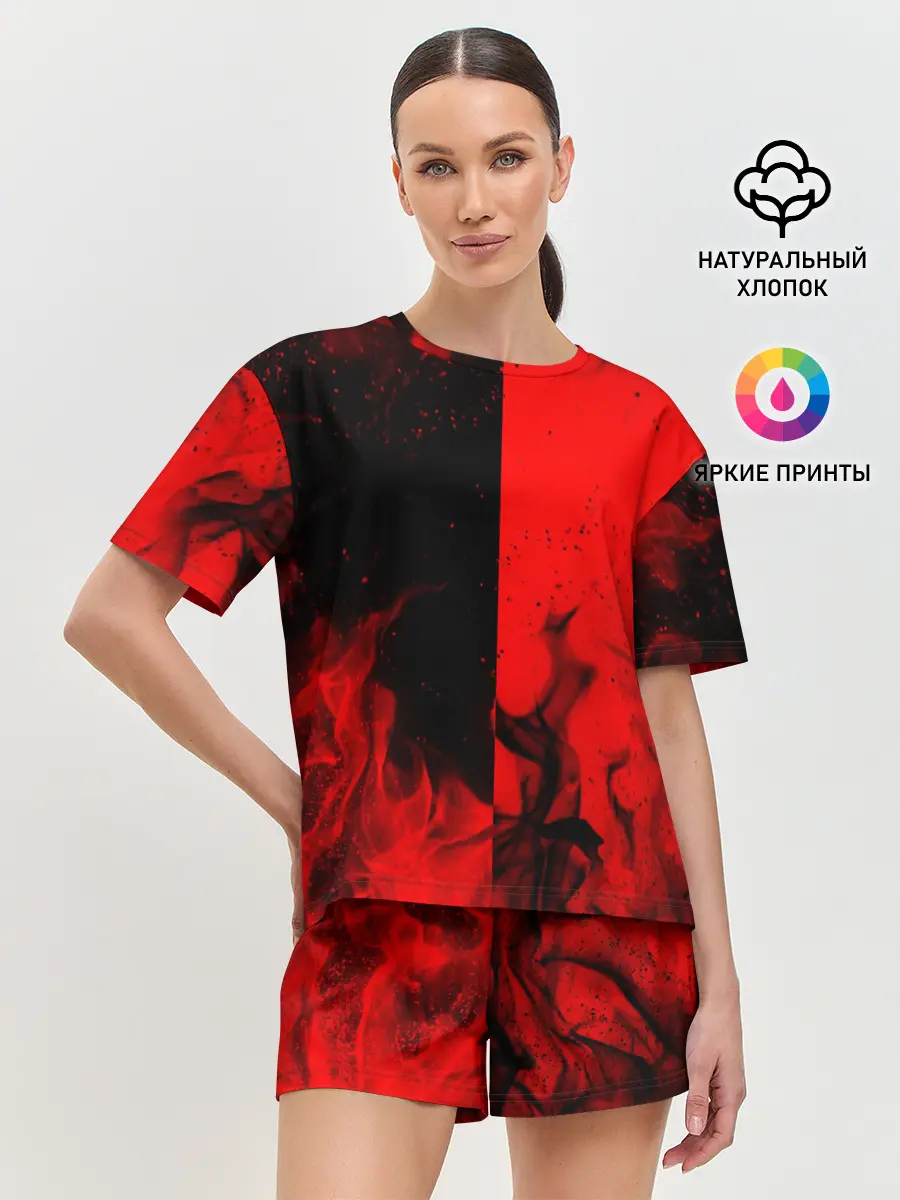 Женская пижама с шортами / BLACK RED FIRE