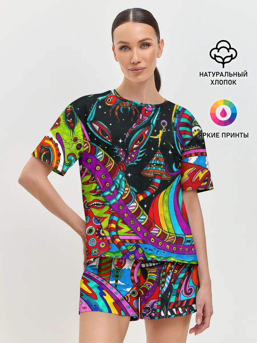 Женская пижама с шортами / психоделика